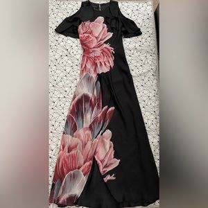 Ted Baker Black w/ Side Floral Design Maxi Dress Size 0 *PLEASE READ DETAILS*